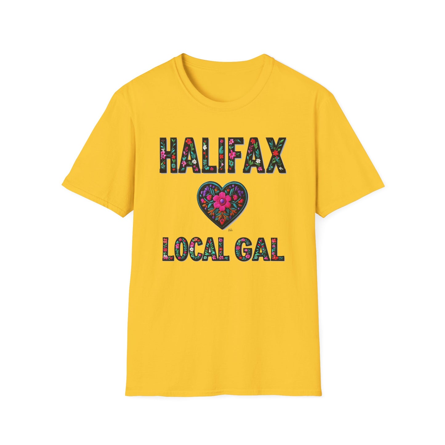 Halifax Local Gal Flower-Heart T-Shirt, c08-n00-s005 Softstyle Graphic Tee, Unisex Casual Wear, Support Local Merch, Gift for Community Lovers, Finkz WINDSOR
