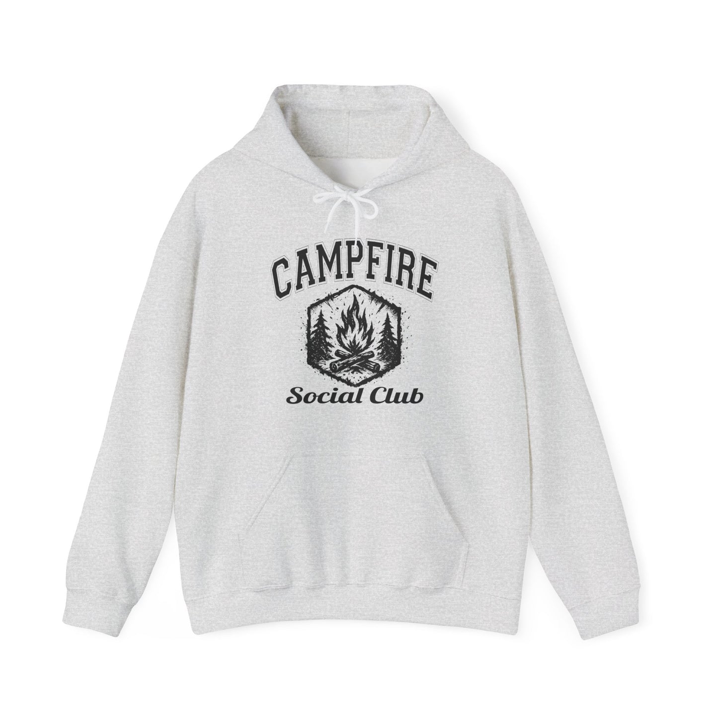 Campfire Social Club Hoodie | HappyCamperCrew.Com 100% Authentic | Cozy Camping Hoodie | Unisex Hooded Sweatshirt for Nature Lovers, Casual Wear, Gift for Him/Her, Outdoor Adventures, Cozy Days & Warm Nights by the Campfire