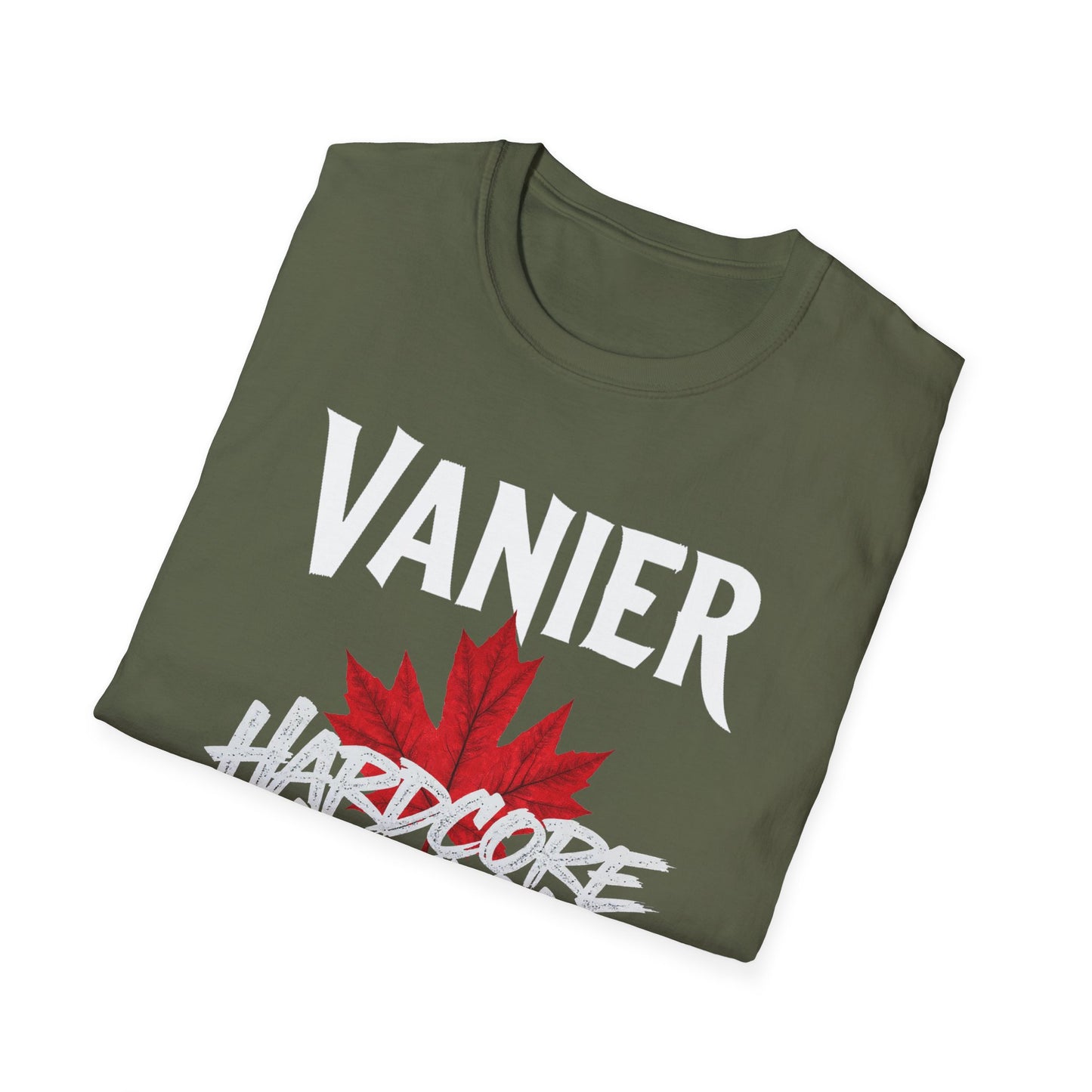 Vanier Hardcore We Support Our Own Red Leaf T-Shirt, c03-n09-s006 Softstyle Graphic Tee, Unisex Casual Wear, Support'n Locals Merch, Gift for Community Lovers.