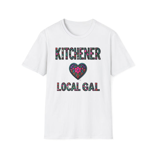 Kitchener Local Gal Flower-Heart T-Shirt, c03-n00-s005 Softstyle Graphic Tee, Unisex Casual Wear, Support Local Merch, Gift for Community Lovers, Finkz WINDSOR