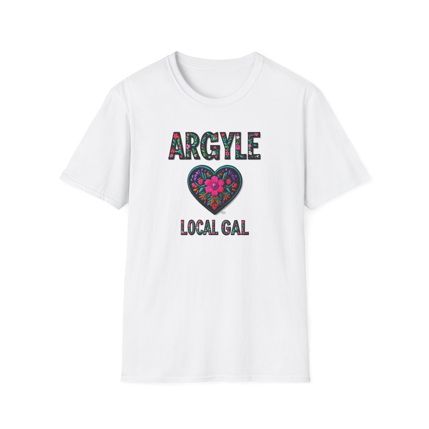 Argyle Local Gal Flower-Heart T-Shirt, c02-n01-s05  Softstyle Graphic Tee, Unisex Casual Wear, Support Local Merch, Gift for Community Lovers, Finkz WINDSOR