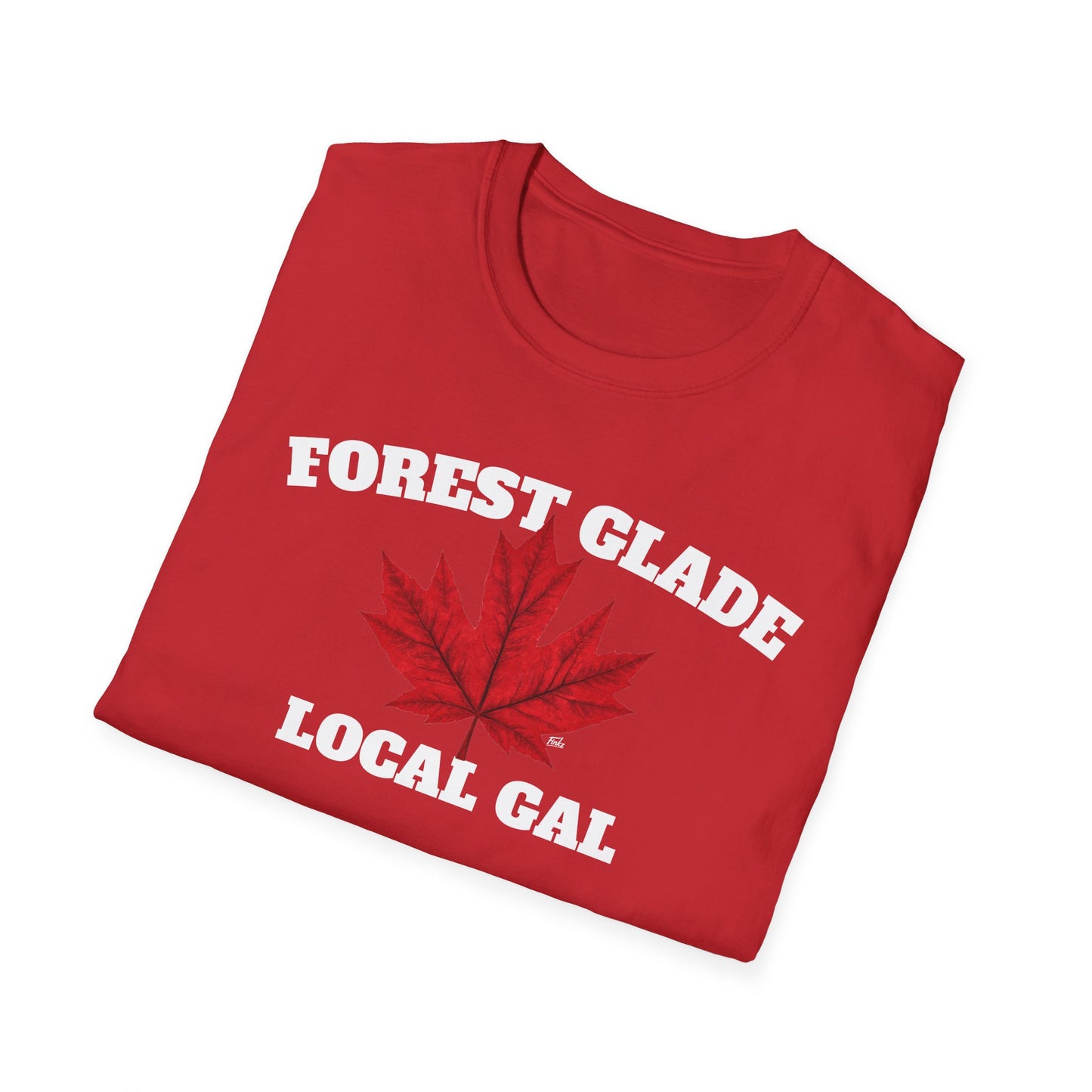FOREST GLADE Local Gal Red Leaf T-Shirt, Softstyle Graphic Tee, Unisex Casual Wear, Support Local Merch, Gift for Community Lovers, Finkz Windsor