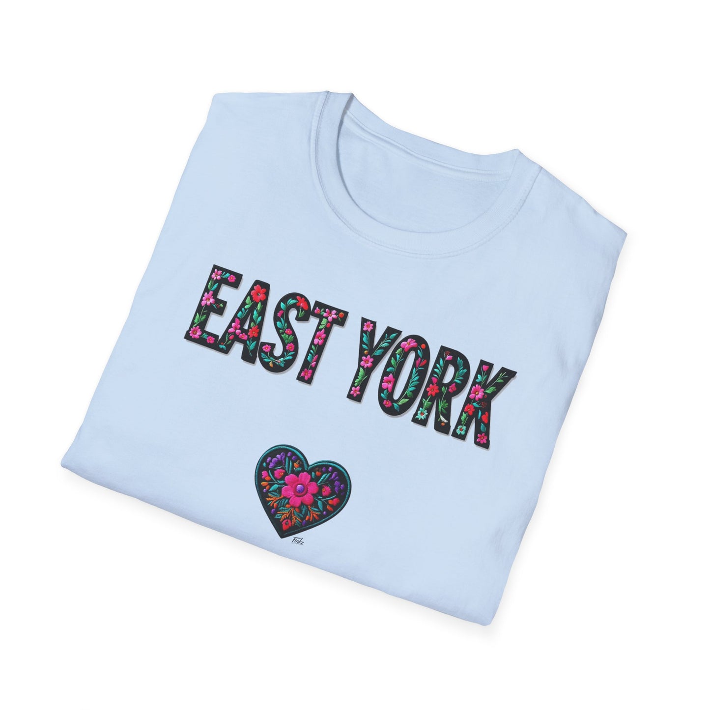 East York Local Gal Flower-Heart T-Shirt, c06-n02-s005 Softstyle Graphic Tee, Unisex Casual Wear, Support Local Merch, Gift for Community Lovers, Finkz WINDSOR