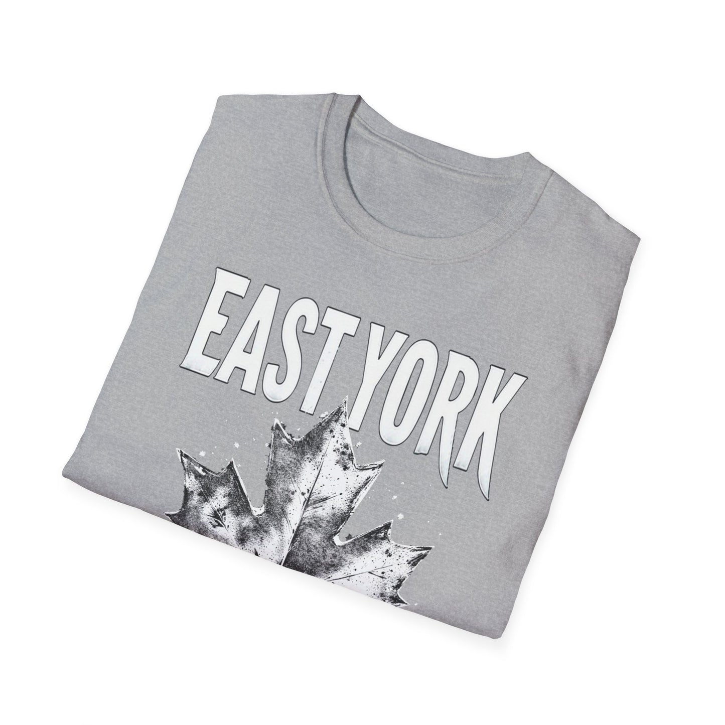 East York Hardcore Rep'n White Leaf T-Shirt, c06-n02-s007 Softstyle Graphic Tee, Unisex Casual Wear, Support'n Locals Merch, Gift for Community Lovers.