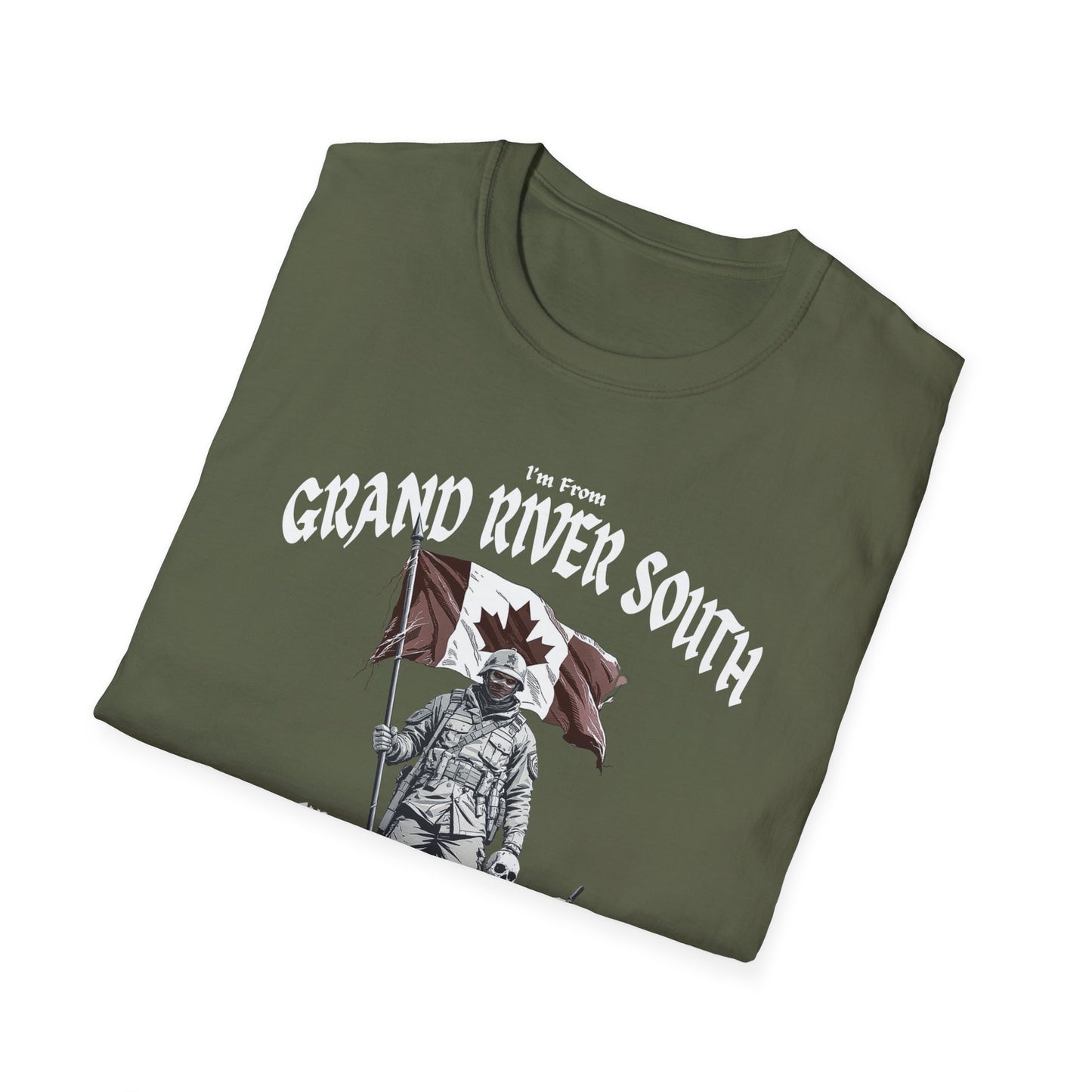 Grand River South Underestimate Guy T-Shirt, c03-n04-s002 Softstyle Graphic Tee, Unisex Casual Wear, Support'n Locals Merch, Gift for Community Lovers.