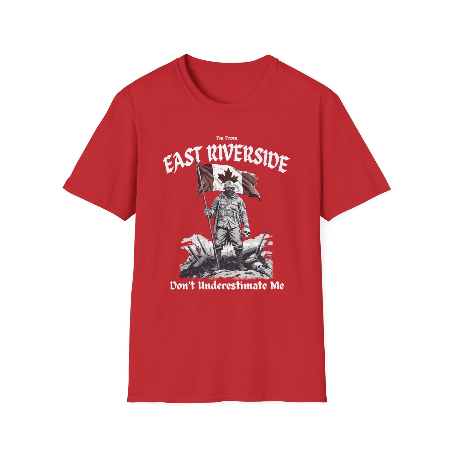 East Riverside Underestimate Guy T-Shirt, c01-n06-s002 Softstyle Graphic Tee, Unisex Casual Wear, Support'n Locals Merch, Gift for Community Lovers.
