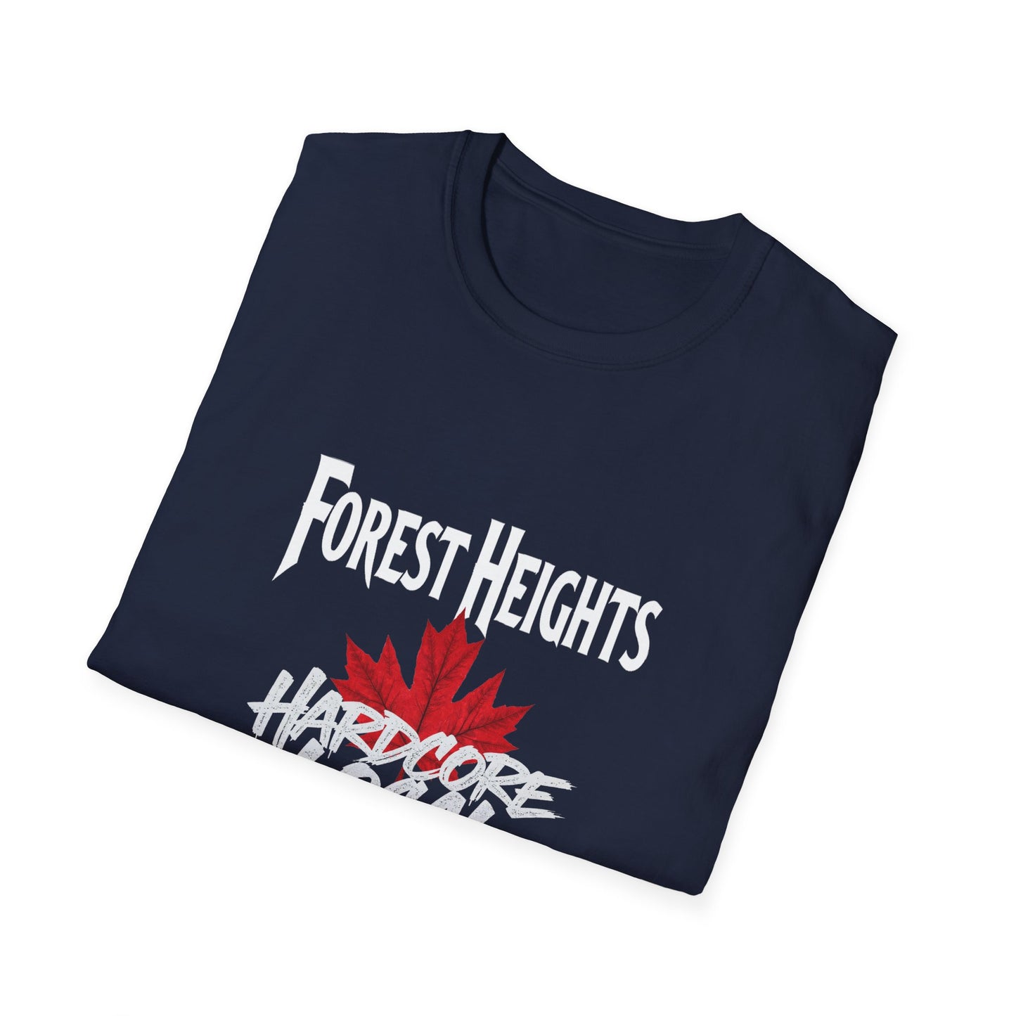 Forest Heights Hardcore We Support Our Own Red Leaf T-Shirt, c03-n03-s006 Softstyle Graphic Tee, Unisex Casual Wear, Support'n Locals Merch, Gift for Community Lovers.