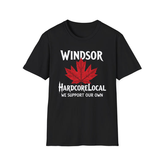Windsor Hardcore Local Red Leaf, We Support Our Own, 1 T-Shirt, Softstyle Graphic Tee, Unisex Casual Wear, Support Local Merch, Gift for Community Lovers