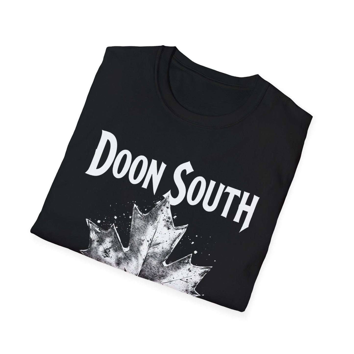 Doon South Hardcore Rep'n White Leaf T-Shirt, c03-n02-s007 Softstyle Graphic Tee, Unisex Casual Wear, Support'n Locals Merch, Gift for Community Lovers.