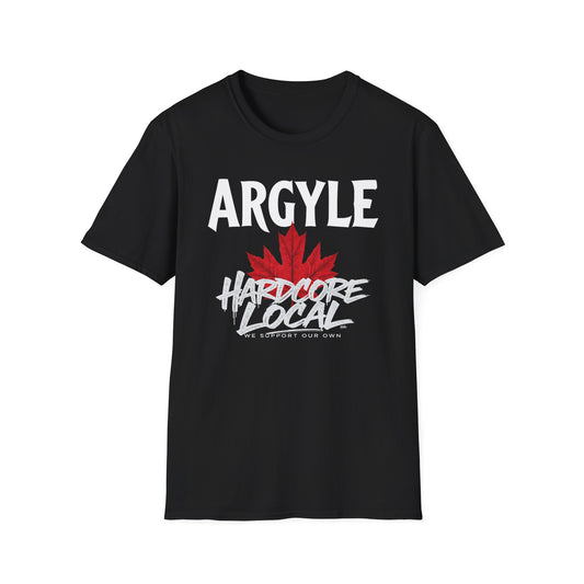 Argyle Hardcore We Support Our Own Red Leaf T-Shirt, c02-n01-s006 Softstyle Graphic Tee, Unisex Casual Wear, Support'n Locals Merch, Gift for Community Lovers.