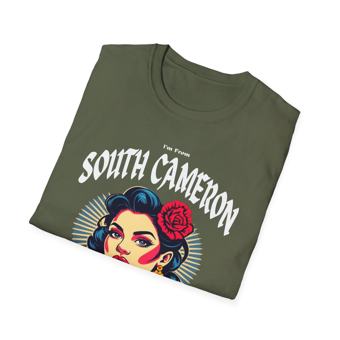 South Cameron Underestimate Gal T-Shirt, c01-n12-s001 Softstyle Graphic Tee, Unisex Casual Wear, Support'n Locals Merch, Gift for Community Lovers.