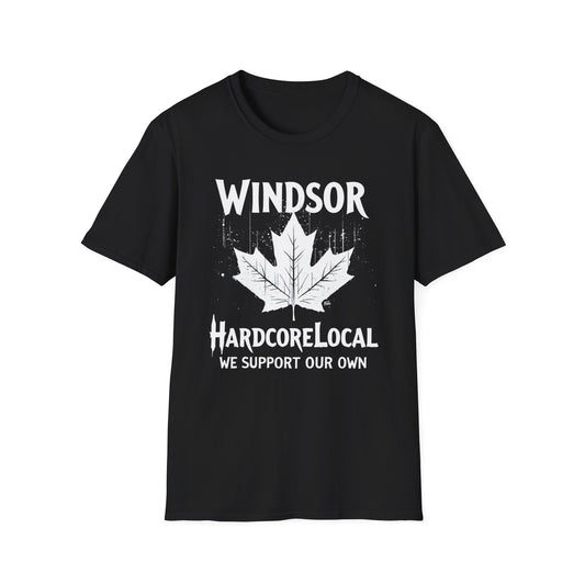 Windsor, We Support Our Own 2, Hardcore Local White Leaf T-Shirt, Softstyle Graphic Tee, Unisex Casual Wear, Support Local Merch, Gift for Community Lovers Finkz Windsor