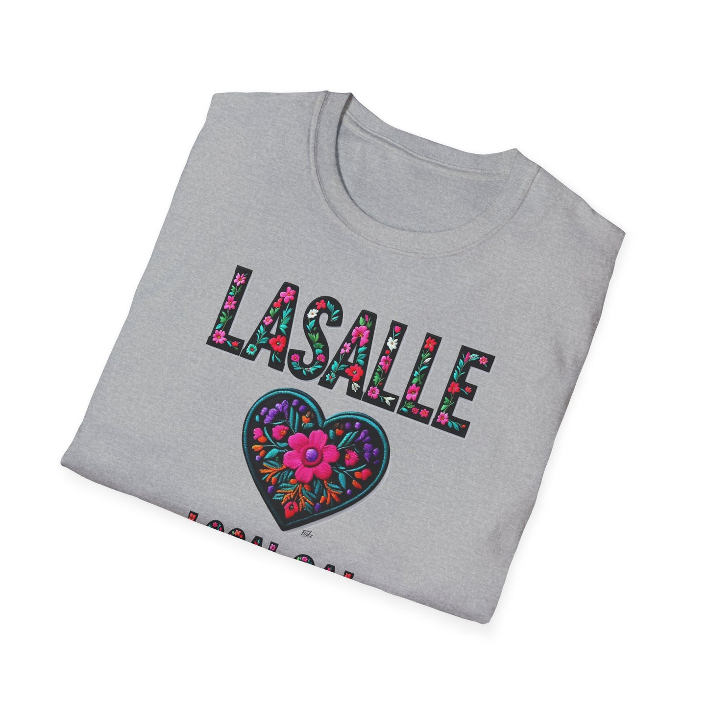 LASALLE Local Gal Flower-Heart T-Shirt, 3 Softstyle Graphic Tee, Unisex Casual Wear, Support Local Merch, Gift for Community Lovers, Finkz WINDSOR