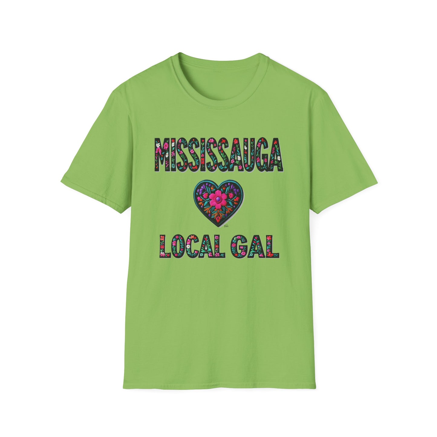 Mississauga Local Gal Flower-Heart T-Shirt, c05-n00-s005 Softstyle Graphic Tee, Unisex Casual Wear, Support Local Merch, Gift for Community Lovers, Finkz WINDSOR