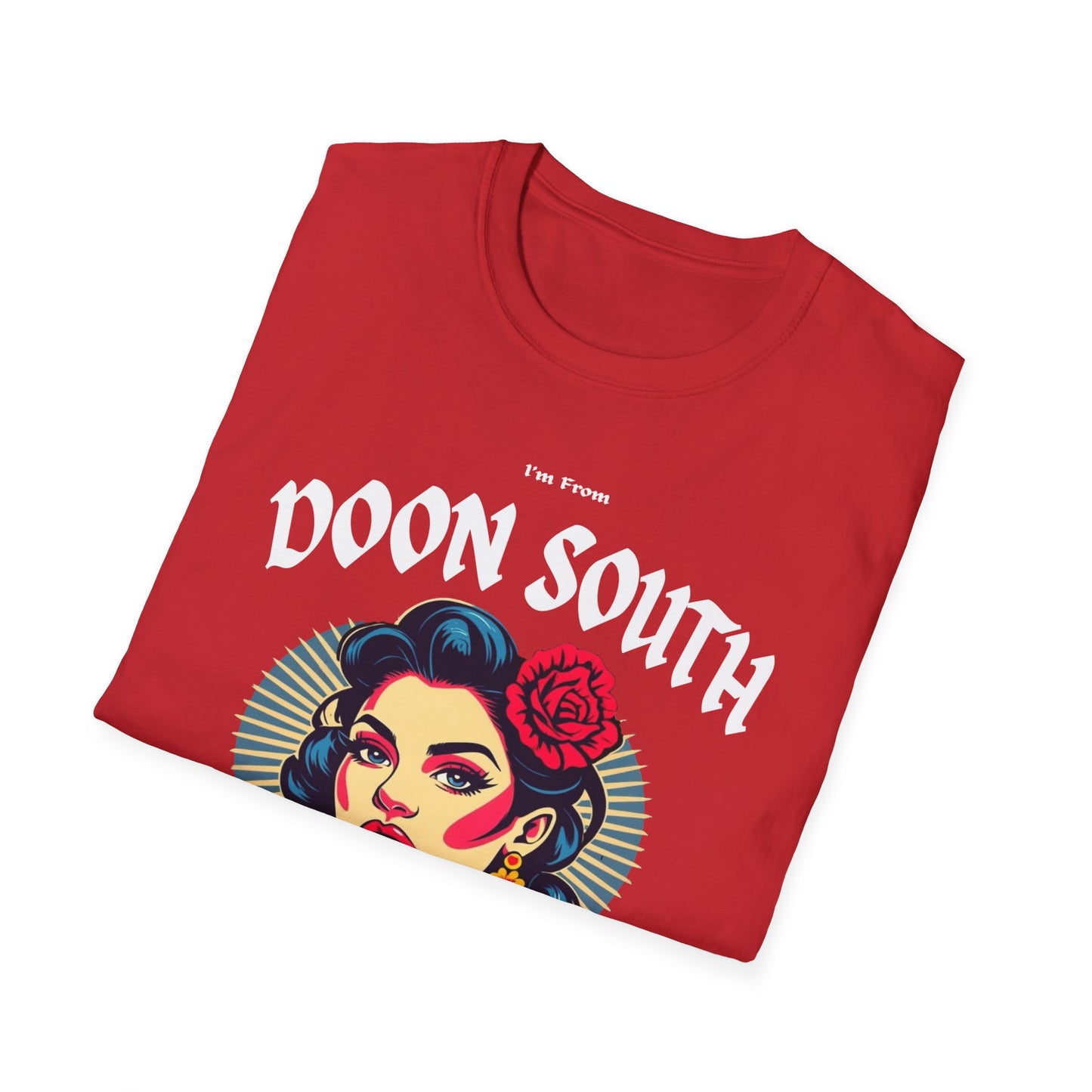 Doon South Underestimate Gal T-Shirt, c03-n02-s001 Softstyle Graphic Tee, Unisex Casual Wear, Support'n Locals Merch, Gift for Community Lovers.