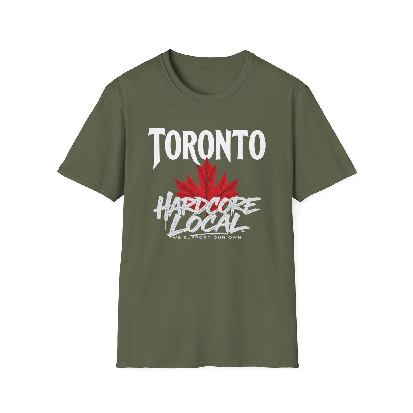 Toronto Hardcore We Support Our Own Red Leaf T-Shirt, c06-n00-s006 Softstyle Graphic Tee, Unisex Casual Wear, Support'n Locals Merch, Gift for Community Lovers.