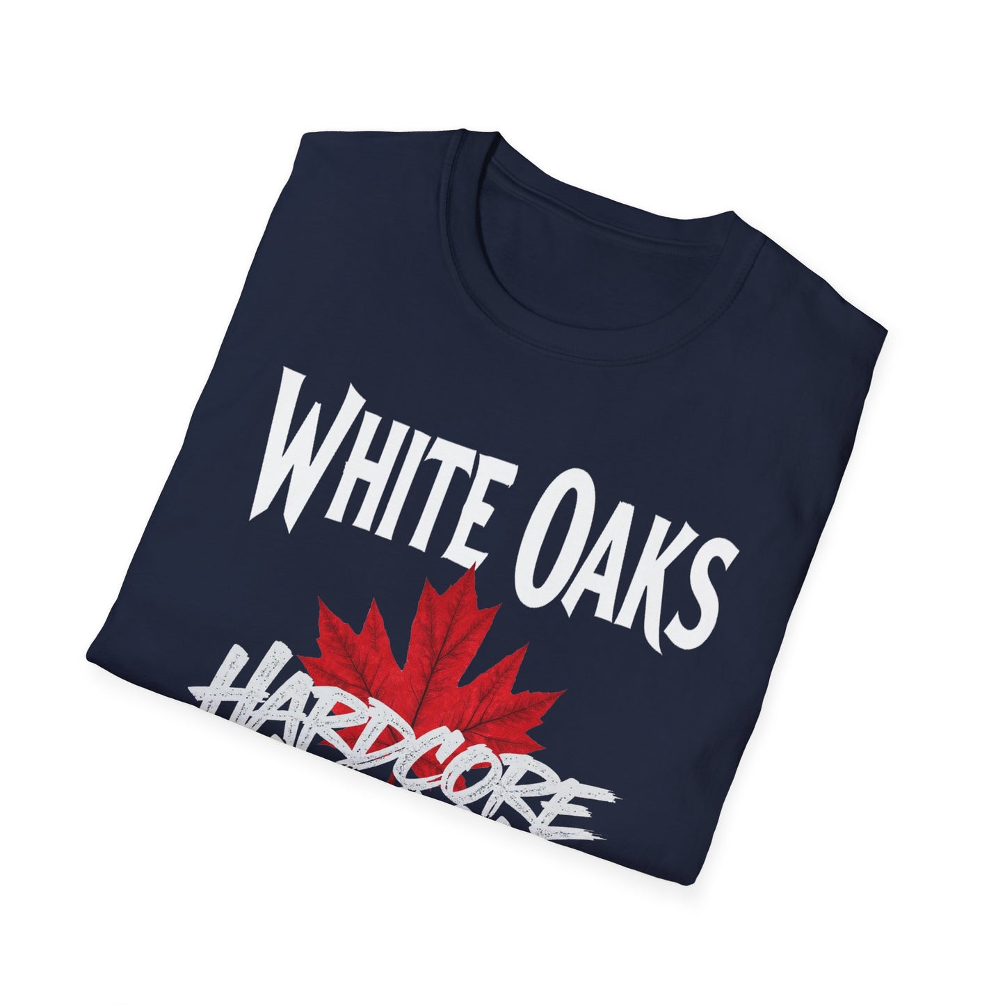 White Oaks Hardcore We Support Our Own Red Leaf T-Shirt, c02-n09-s006 Softstyle Graphic Tee, Unisex Casual Wear, Support'n Locals Merch, Gift for Community Lovers.