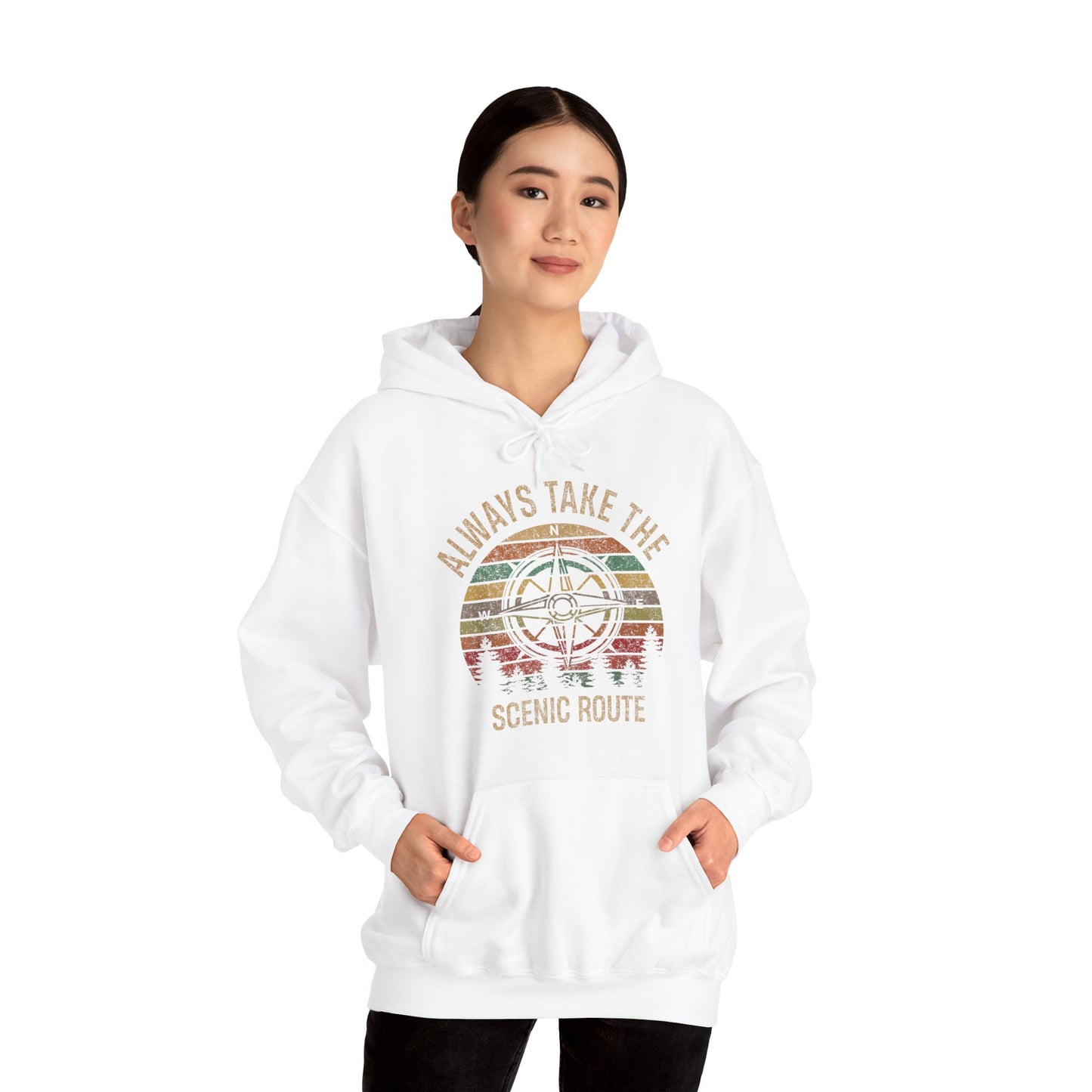 Scenic Route Hoodie | HappyCamperCrew.Com 100% Authentic | Cozy Camping Hoodie | Unisex Hooded Sweatshirt for Nature Lovers, Casual Wear, Gift for Him/Her, Outdoor Adventures, Cozy Days & Warm Nights by the Campfire