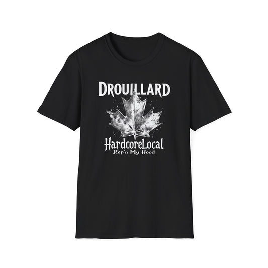 DROUILLARD, Rep'n My Hood, Hardcore Local Cool Leaf T-Shirt, Softstyle Graphic Tee, Unisex Casual Wear, Support Local Merch, Gift for Community Lovers, Finkz WINDSOR