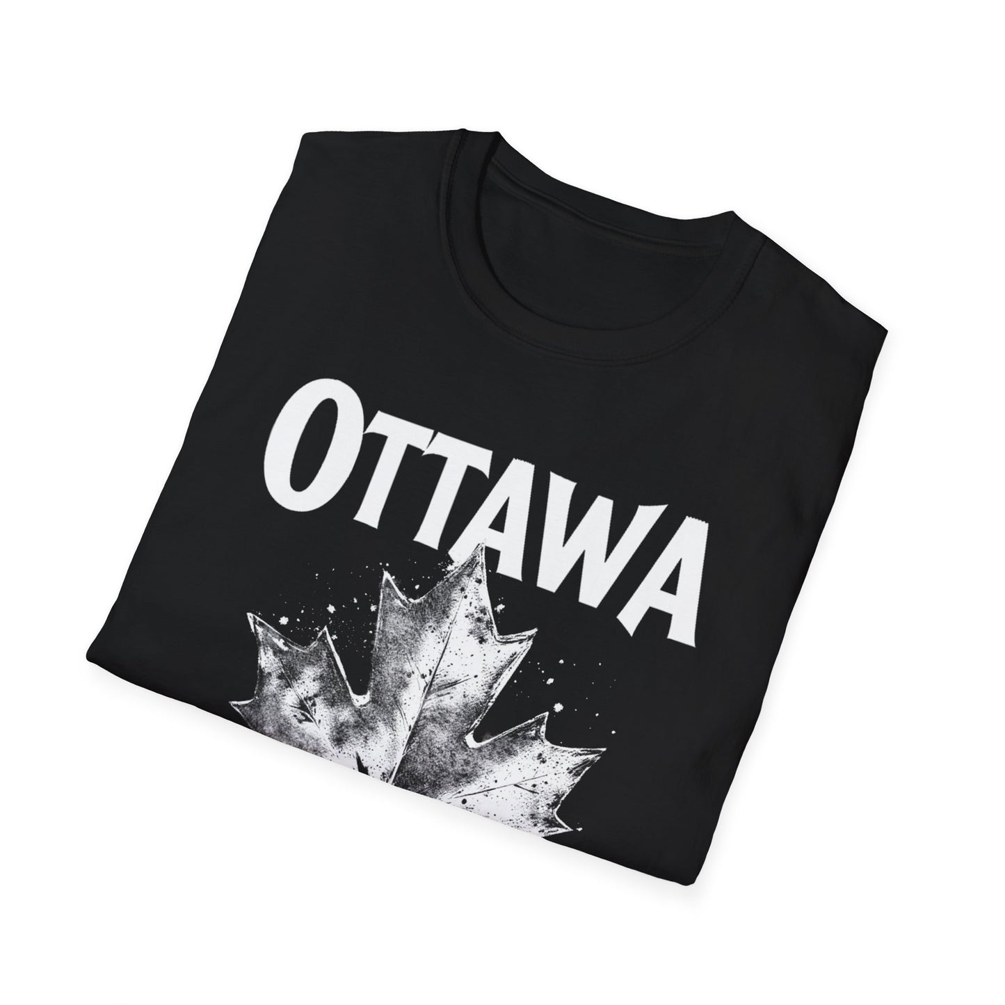Ottawa Hardcore Rep'n White Leaf T-Shirt, c007-n00-s007 Softstyle Graphic Tee, Unisex Casual Wear, Support'n Locals Merch, Gift for Community Lovers.