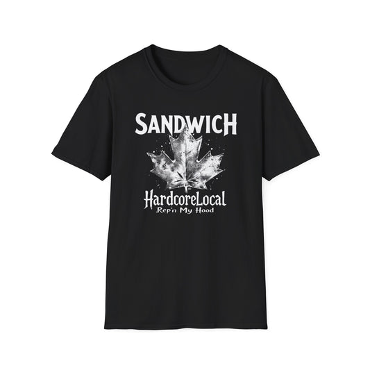 SANDWICH, Rep'n My Hood, Hardcore Local Cool Leaf T-Shirt, Softstyle Graphic Tee, Unisex Casual Wear, Support Local Merch, Gift for Community Lovers, Finkz WINDSOR