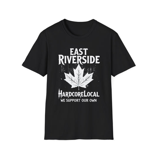 EAST RIVERSIDE, We Support Our Own 2, Hardcore Local White Leaf T-Shirt, Softstyle Graphic Tee, Unisex Casual Wear, Support Local Merch, Gift for Community Lovers Finkz Windsor