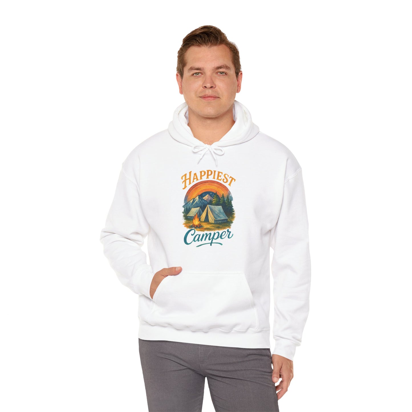 Happiest Camper Hoodie | HappyCamperCrew.Com 100% Authentic | Cozy Camping Hoodie | Unisex Hooded Sweatshirt for Nature Lovers, Casual Wear, Gift for Him/Her, Outdoor Adventures, Cozy Days & Warm Nights by the Campfire