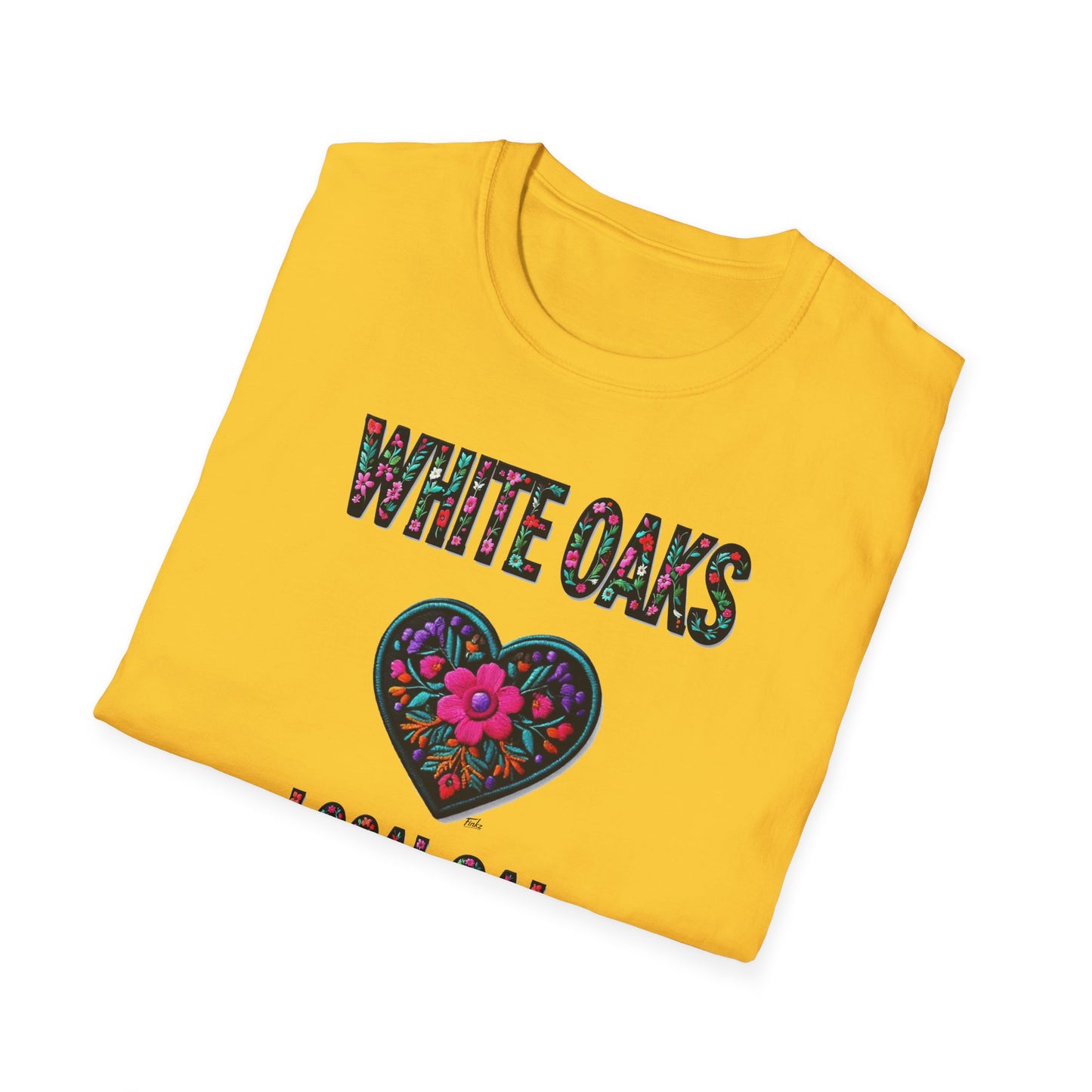 White Oaks Local Gal Flower-Heart T-Shirt, c02-n09-s05  Softstyle Graphic Tee, Unisex Casual Wear, Support Local Merch, Gift for Community Lovers, Finkz WINDSOR