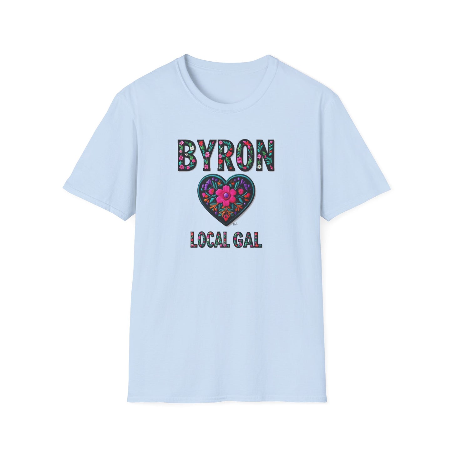 Byron Local Gal Flower-Heart T-Shirt, c02-n02-s05  Softstyle Graphic Tee, Unisex Casual Wear, Support Local Merch, Gift for Community Lovers, Finkz WINDSOR