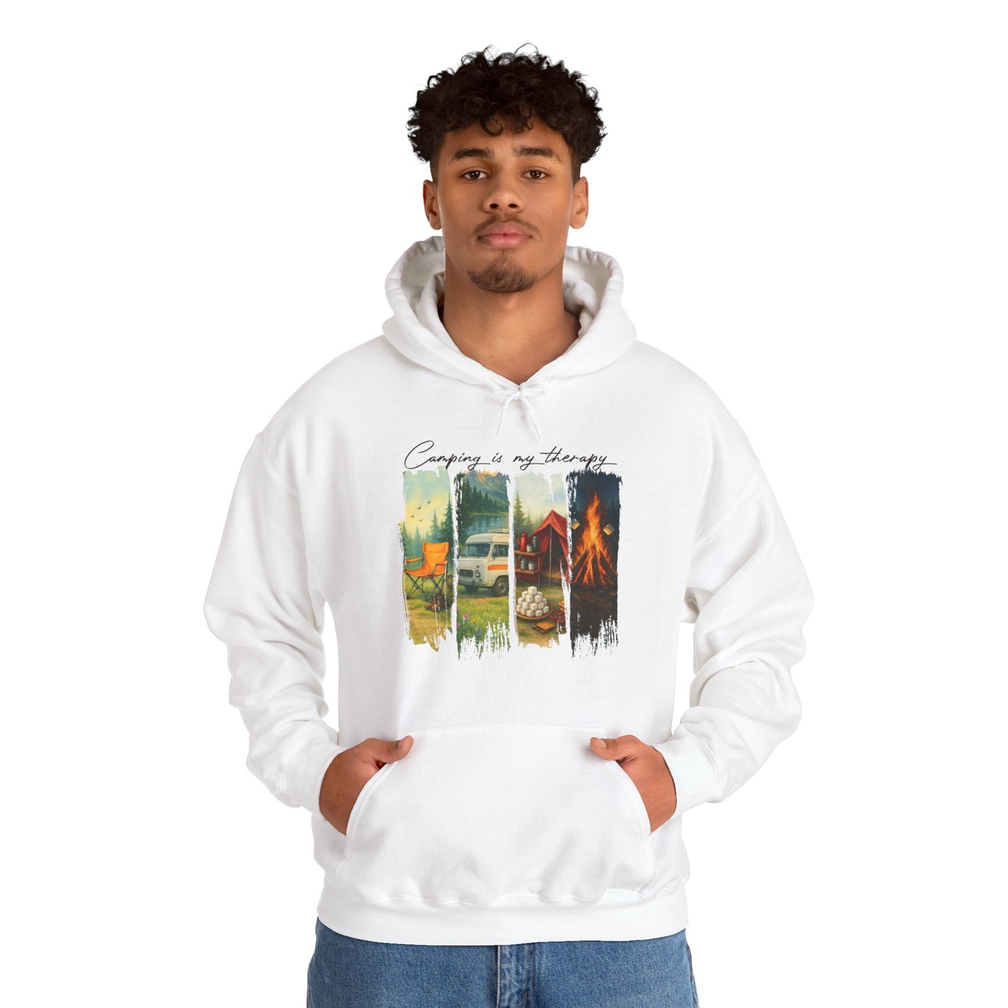 Camping is My Therapy Hoodie | HappyCamperCrew.Com 100% Authentic | Cozy Camping Hoodie | Unisex Hooded Sweatshirt for Nature Lovers, Casual Wear, Gift for Him/Her, Outdoor Adventures, Cozy Days & Warm Nights by the Campfire