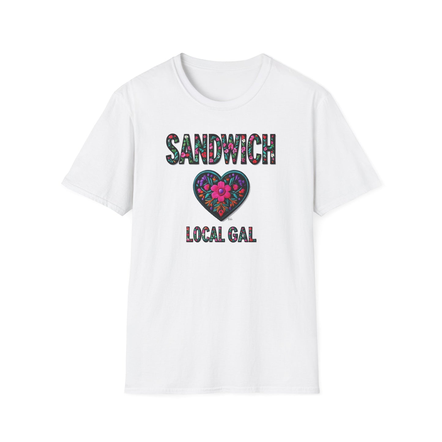 SANDWICH Local Gal Flower-Heart T-Shirt, 3 Softstyle Graphic Tee, Unisex Casual Wear, Support Local Merch, Gift for Community Lovers, Finkz WINDSOR
