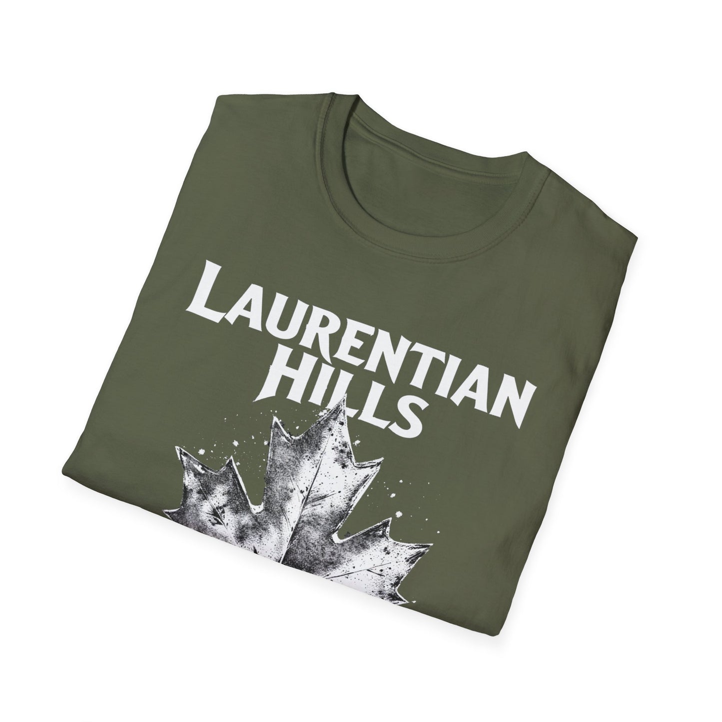 Laurentian Hills Hardcore Rep'n White Leaf T-Shirt, c03-n06-s007 Softstyle Graphic Tee, Unisex Casual Wear, Support'n Locals Merch, Gift for Community Lovers.