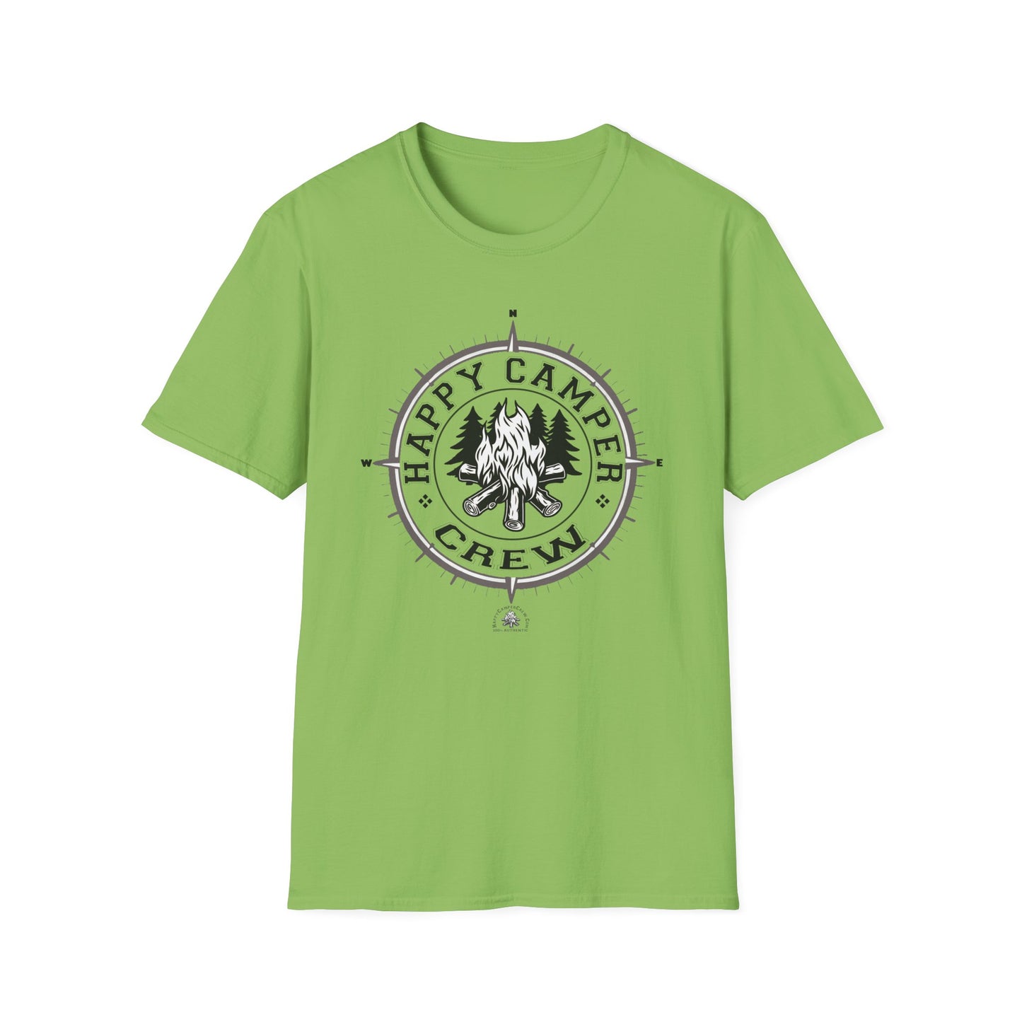 Happy Camper Crew Compass T-Shirt, Softstyle Graphic Tee, Unisex Casual Wear, Support'N Locals Merch, Gift for Community Lovers,
