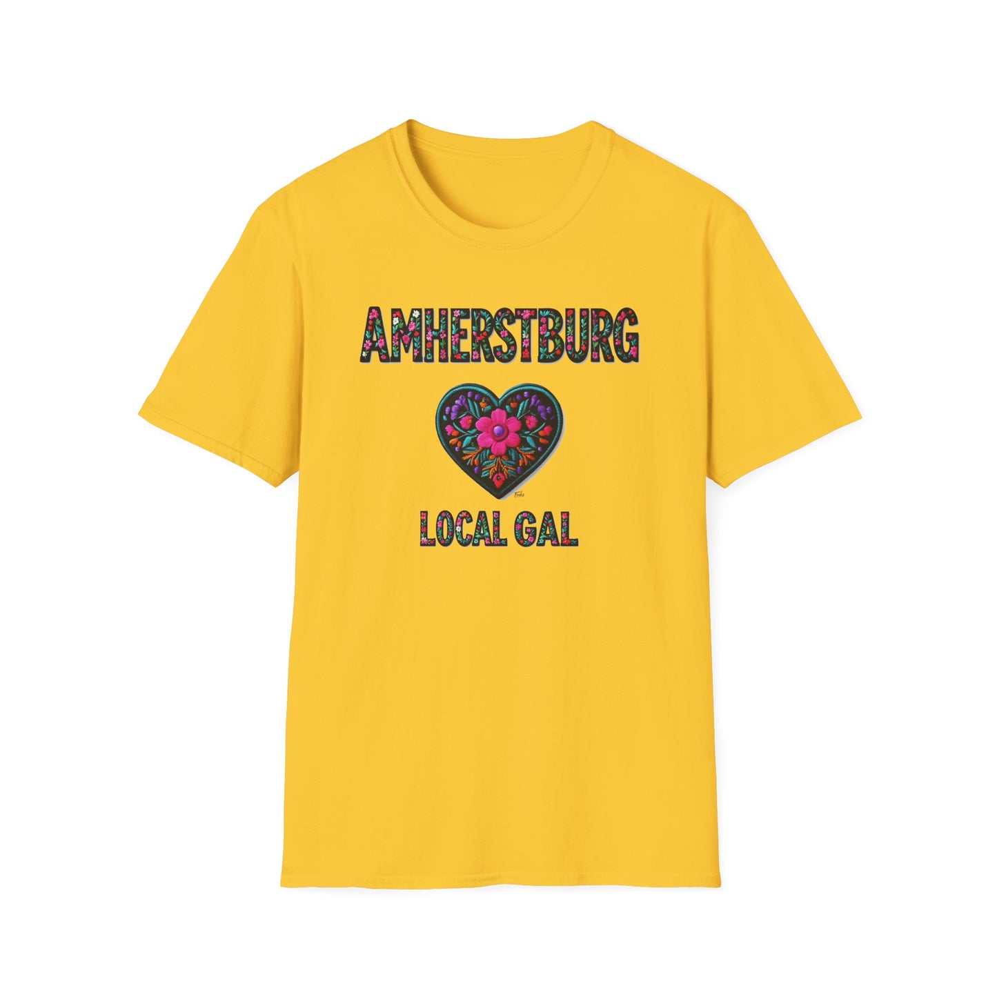 AMHERSTBURG Local Gal Flower-Heart T-Shirt, 3 Softstyle Graphic Tee, Unisex Casual Wear, Support Local Merch, Gift for Community Lovers, Finkz WINDSOR