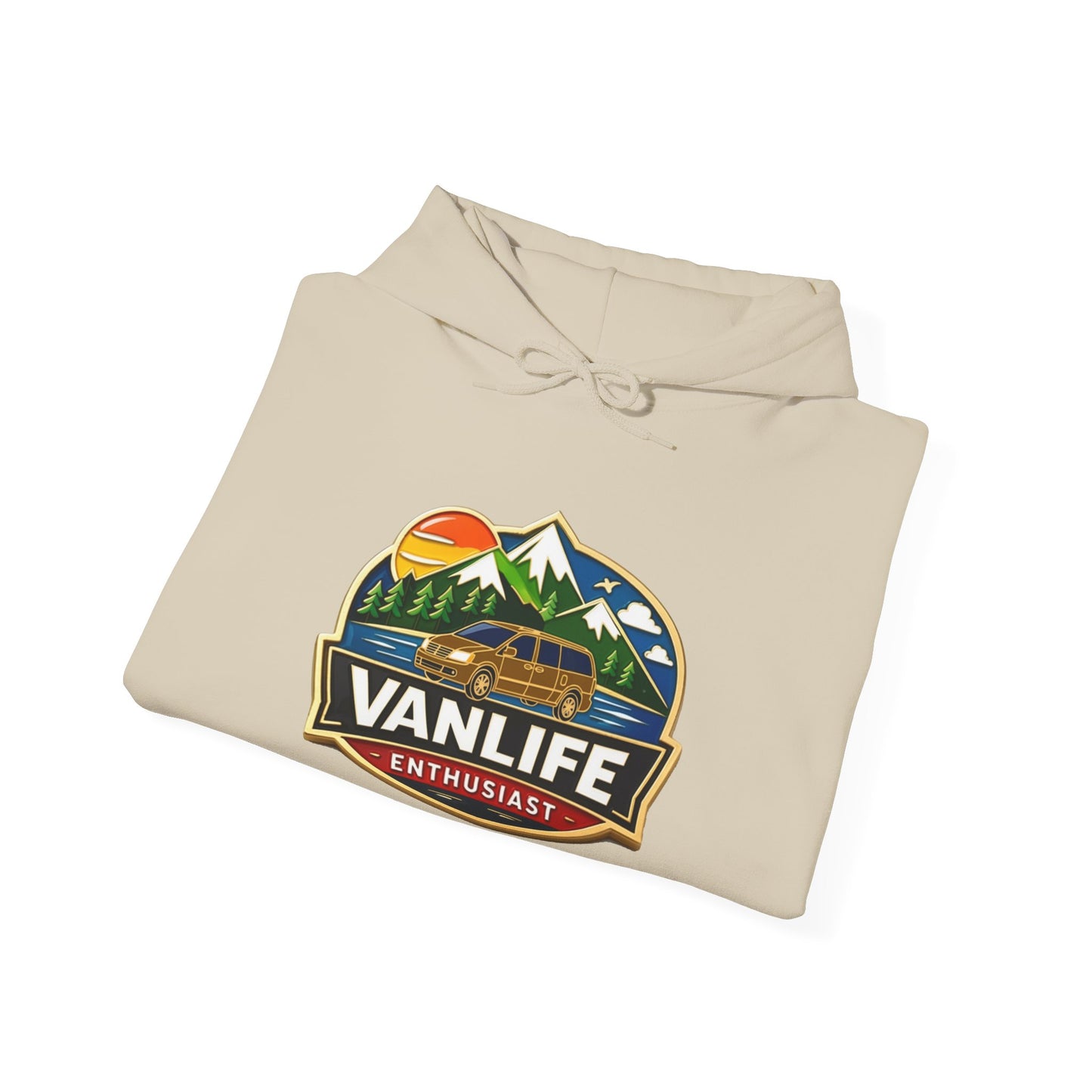 Vanlife Enthusiast Hoodie - Vintage Mountain Camper Graphic Hooded Sweatshirt