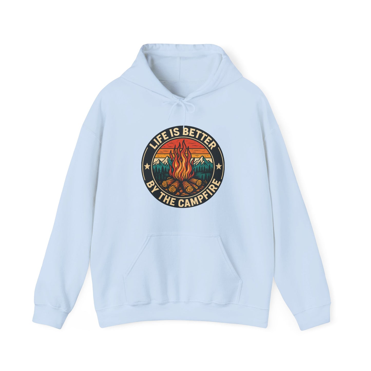 Life Is Better Around The Campfire Hoodie | HappyCamperCrew.Com 100% Authentic | Cozy Camping Hoodie | Unisex Hooded Sweatshirt for Nature Lovers, Casual Wear, Gift for Him/Her, Outdoor Adventures, Cozy Days & Warm Nights by the Campfire