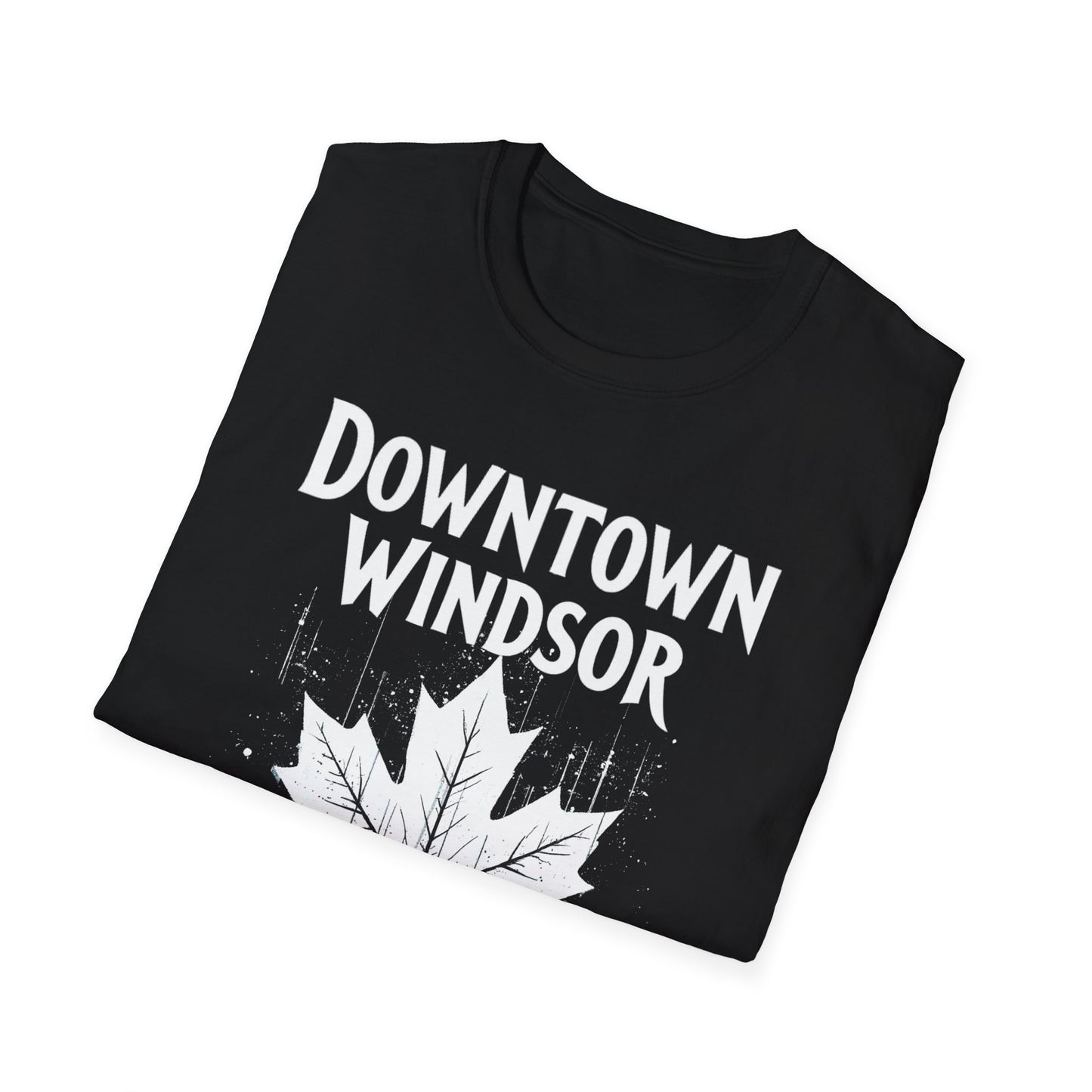 DOWNTOWN WINDSOR, We Support Our Own 2, Hardcore Local White Leaf T-Shirt, Softstyle Graphic Tee, Unisex Casual Wear, Support Local Merch, Gift for Community Lovers Finkz Windsor