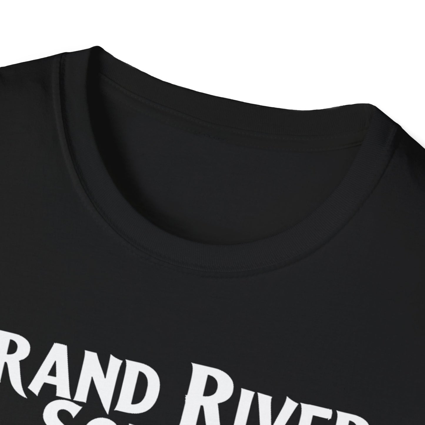 Grand River South Hardcore Rep'n White Leaf T-Shirt, c03-n04-s007 Softstyle Graphic Tee, Unisex Casual Wear, Support'n Locals Merch, Gift for Community Lovers.