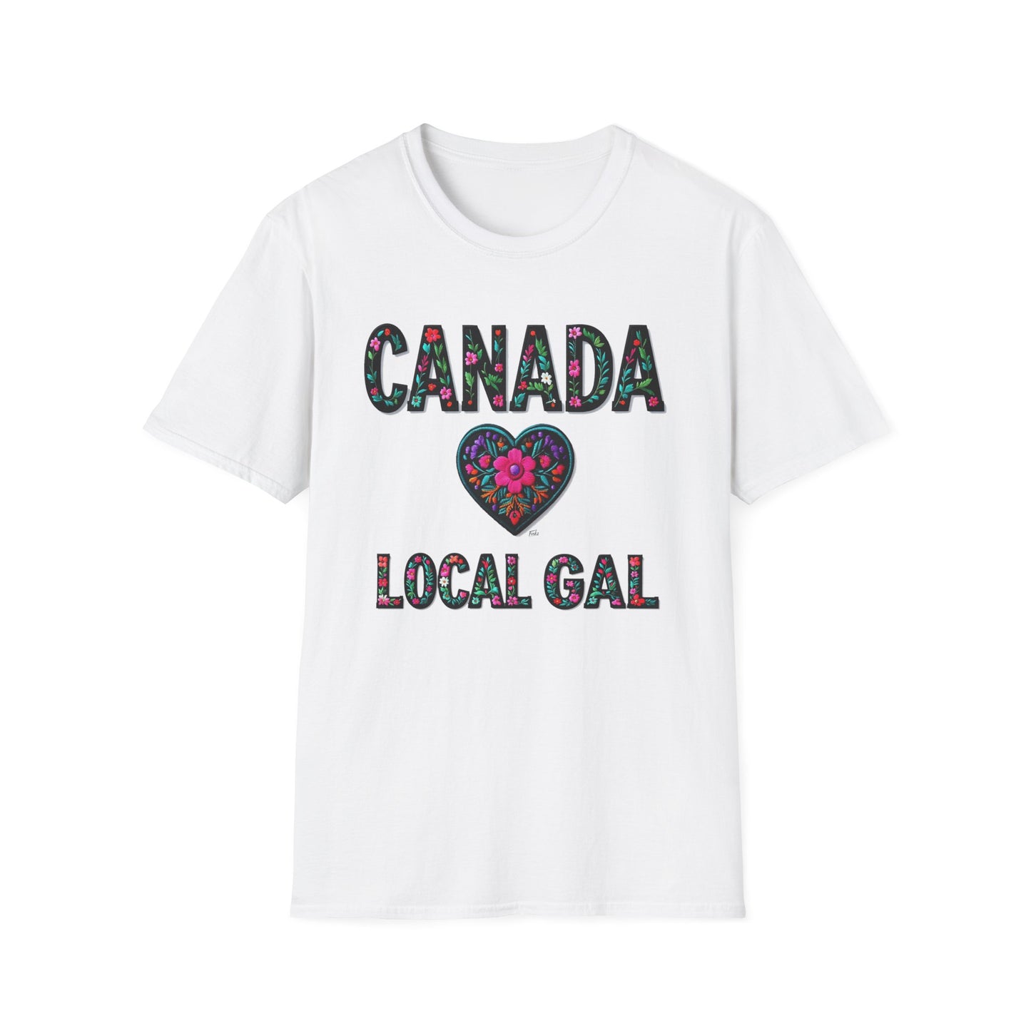 Canada Local Gal Flower-Heart T-Shirt, c00-n00-s005 Softstyle Graphic Tee, Unisex Casual Wear, Support Local Merch, Gift for Community Lovers, Finkz WINDSOR