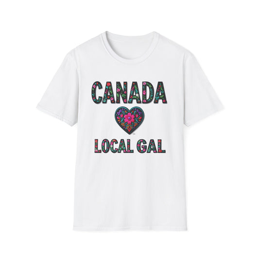 Canada Local Gal Flower-Heart T-Shirt, c00-n00-s005 Softstyle Graphic Tee, Unisex Casual Wear, Support Local Merch, Gift for Community Lovers, Finkz WINDSOR