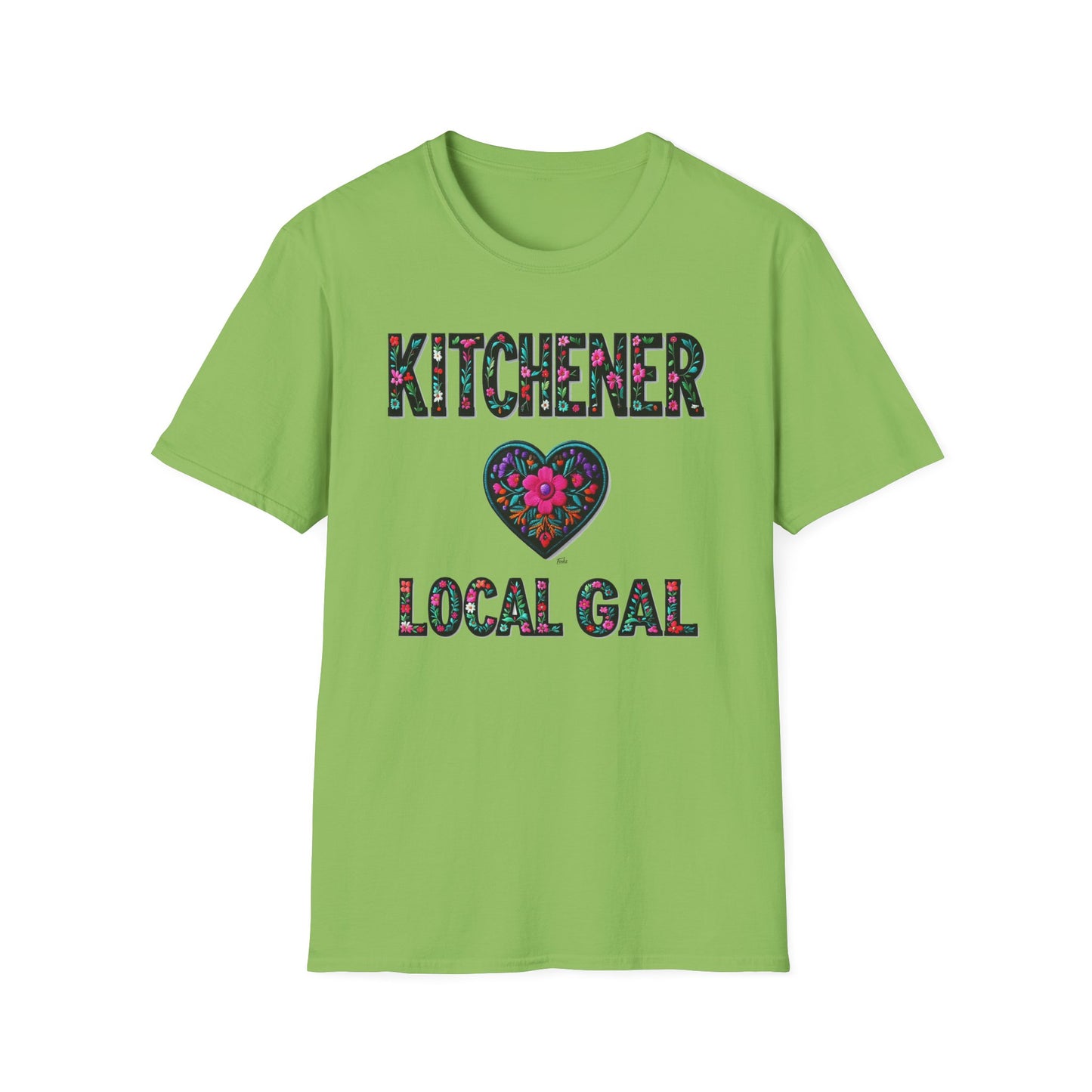 Kitchener Local Gal Flower-Heart T-Shirt, c03-n00-s005 Softstyle Graphic Tee, Unisex Casual Wear, Support Local Merch, Gift for Community Lovers, Finkz WINDSOR