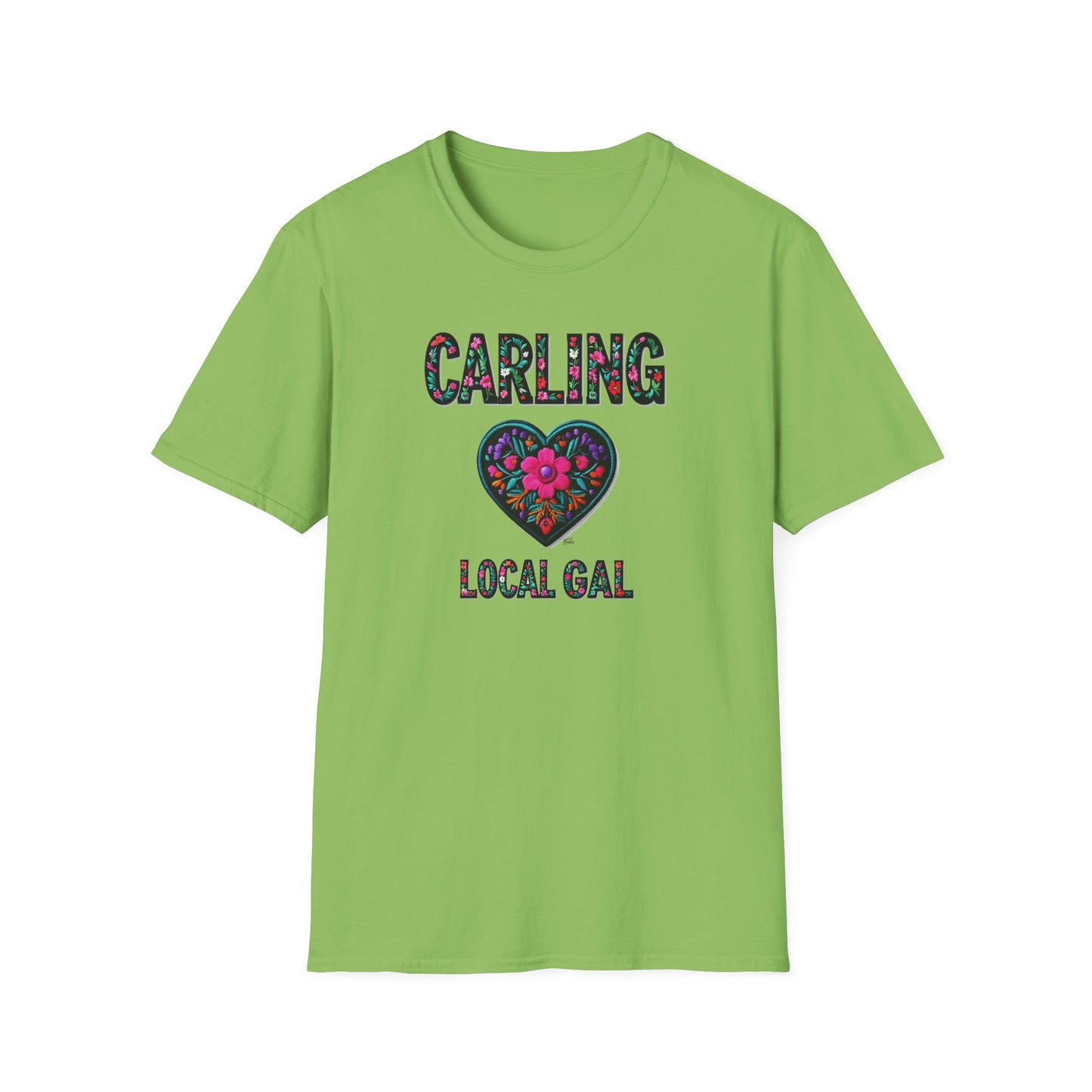 Carling Local Gal Flower-Heart T-Shirt, c02-n03-s05  Softstyle Graphic Tee, Unisex Casual Wear, Support Local Merch, Gift for Community Lovers, Finkz WINDSOR