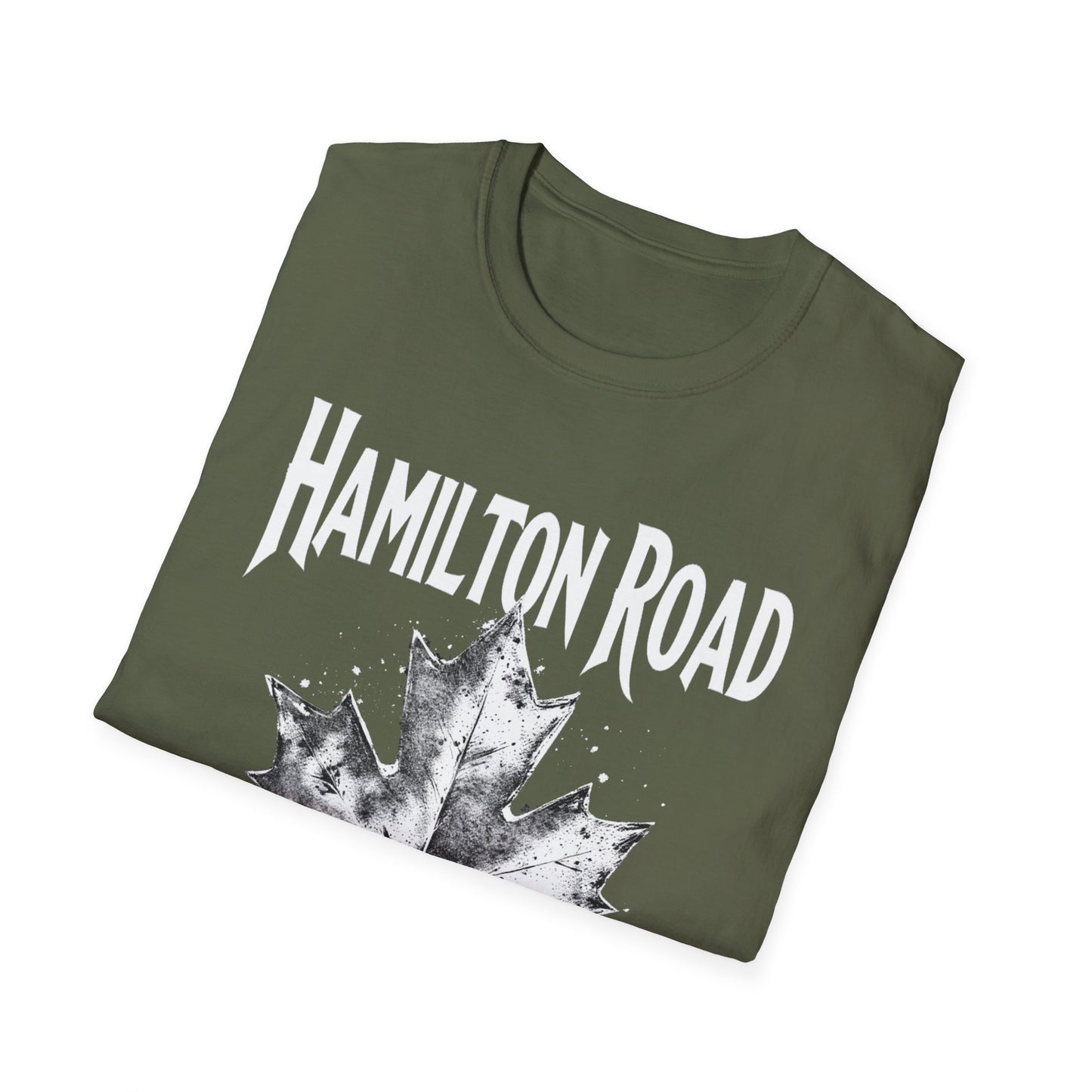 Hamilton Road Hardcore Rep'n White Leaf T-Shirt, c02-n04-s007 Softstyle Graphic Tee, Unisex Casual Wear, Support'n Locals Merch, Gift for Community Lovers.
