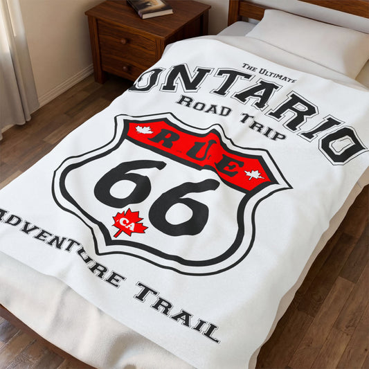 Ontario Rue 66 Blanket  -  Velveteen Plush Blanket — "happycampercrew.com other" Mountain Camper Throw Rue66.ca