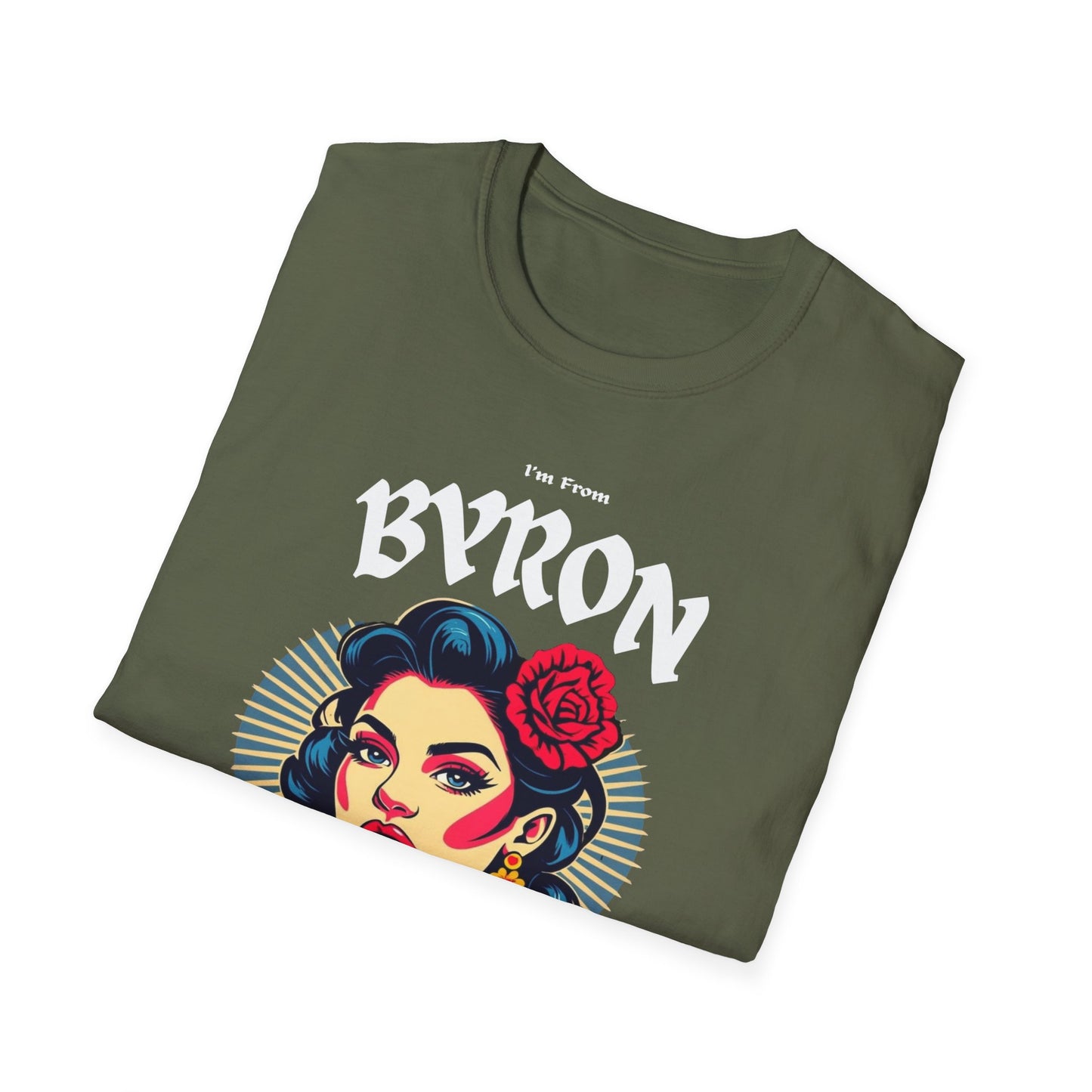 Byron Underestimate Gal T-Shirt, c02-n02-s001 Softstyle Graphic Tee, Unisex Casual Wear, Support'n Locals Merch, Gift for Community Lovers.