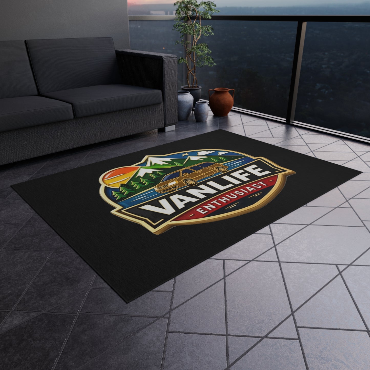 Vanlife Enthusiast Outdoor Rug — Camping Van Adventure Doormat