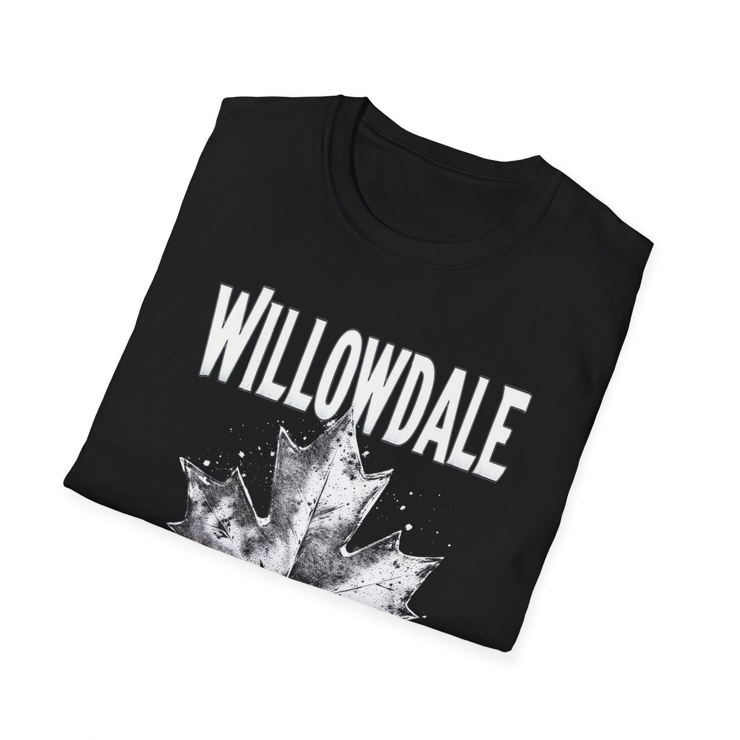 Willowdale Hardcore Rep'n White Leaf T-Shirt, c06-n05-s007 Softstyle Graphic Tee, Unisex Casual Wear, Support'n Locals Merch, Gift for Community Lovers.