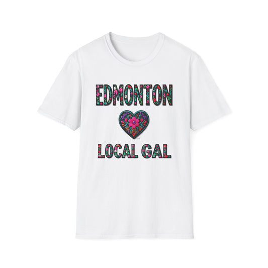Edmonton Local Gal Flower-Heart T-Shirt, c012-n00-s005 Softstyle Graphic Tee, Unisex Casual Wear, Support Local Merch, Gift for Community Lovers, Finkz
