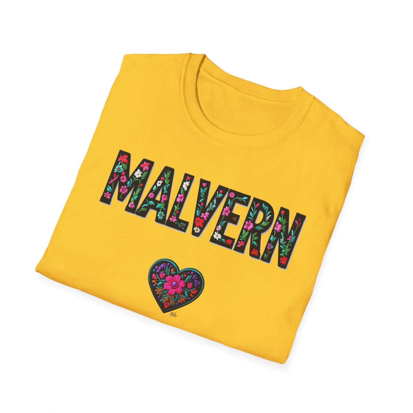 Malvern Local Gal Flower-Heart T-Shirt, c06-n04-s005 Softstyle Graphic Tee, Unisex Casual Wear, Support Local Merch, Gift for Community Lovers, Finkz WINDSOR