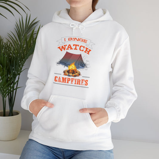 I Binge Watch Campfires Hoodie | HappyCamperCrew.Com 100% Authentic | Cozy Camping Hoodie | Unisex Hooded Sweatshirt for Nature Lovers, Casual Wear, Gift for Him/Her, Outdoor Adventures, Cozy Days & Warm Nights by the Campfire